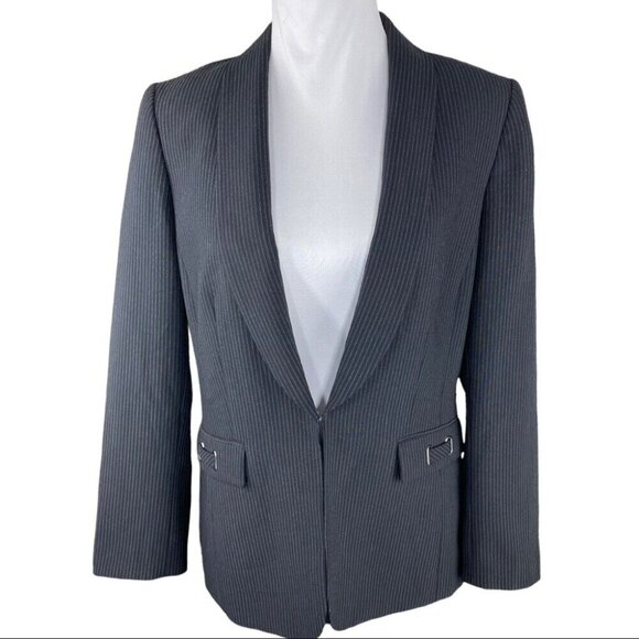 Tahari ASL Women's Black and Grey Career Pinstripe Designer Blazer 12/C40 - Picture 15 of 15